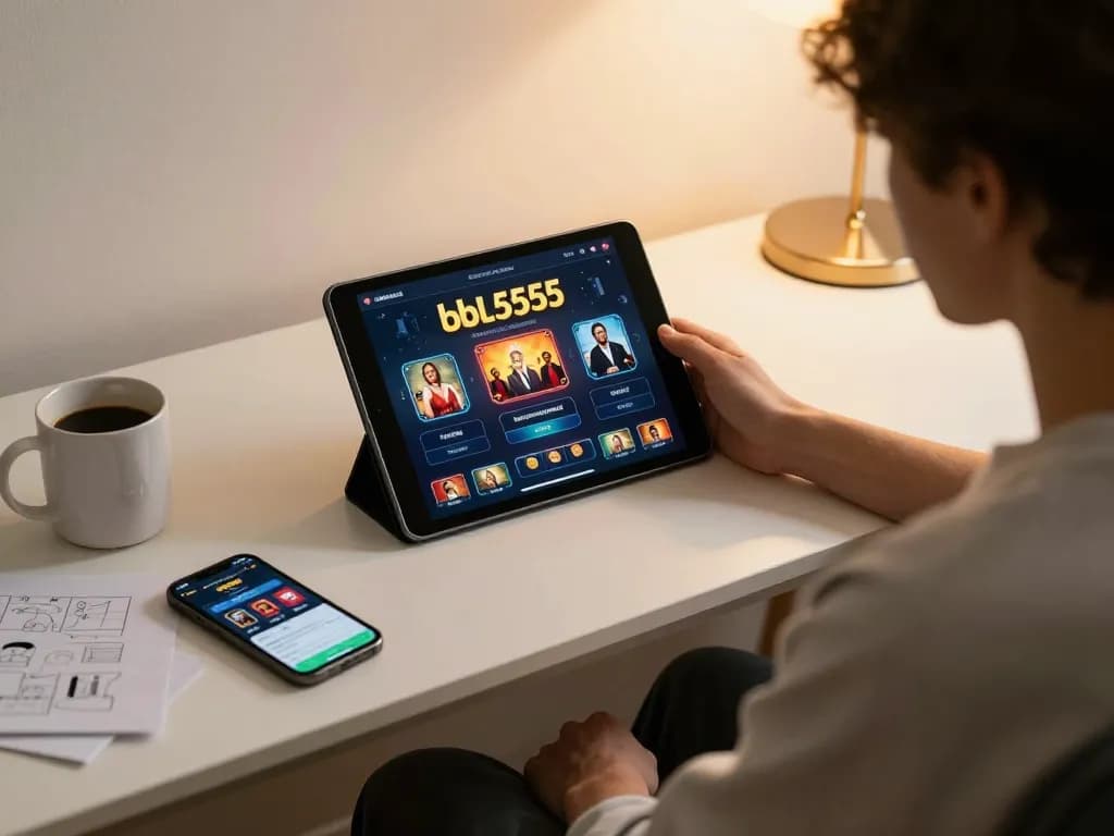 Engaging moment at home with bbl5555 casino game interface displayed on tablet, showcasing responsible gaming.
