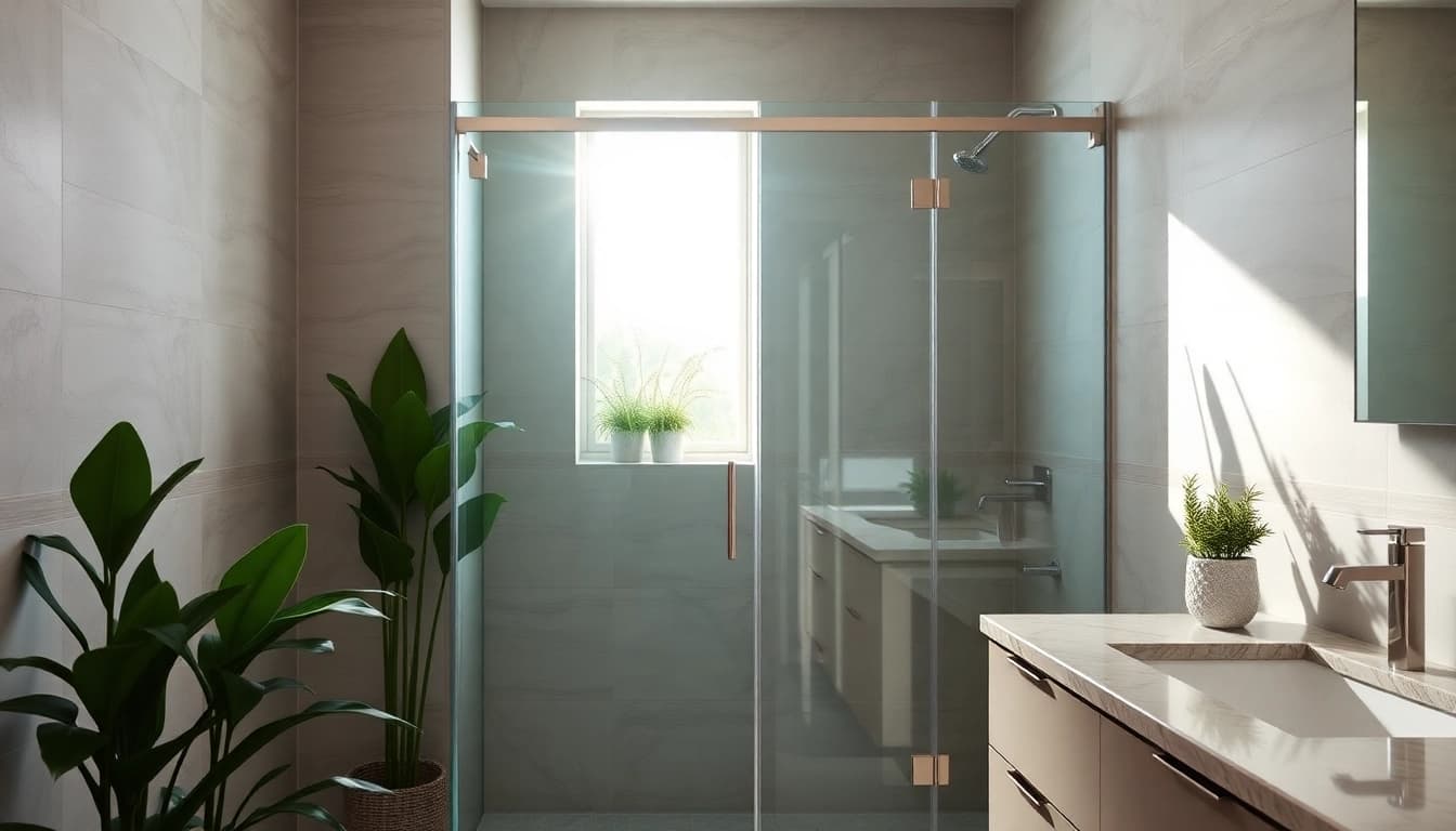 Beautiful shower screen door installed in a modern bathroom with elegant decor.