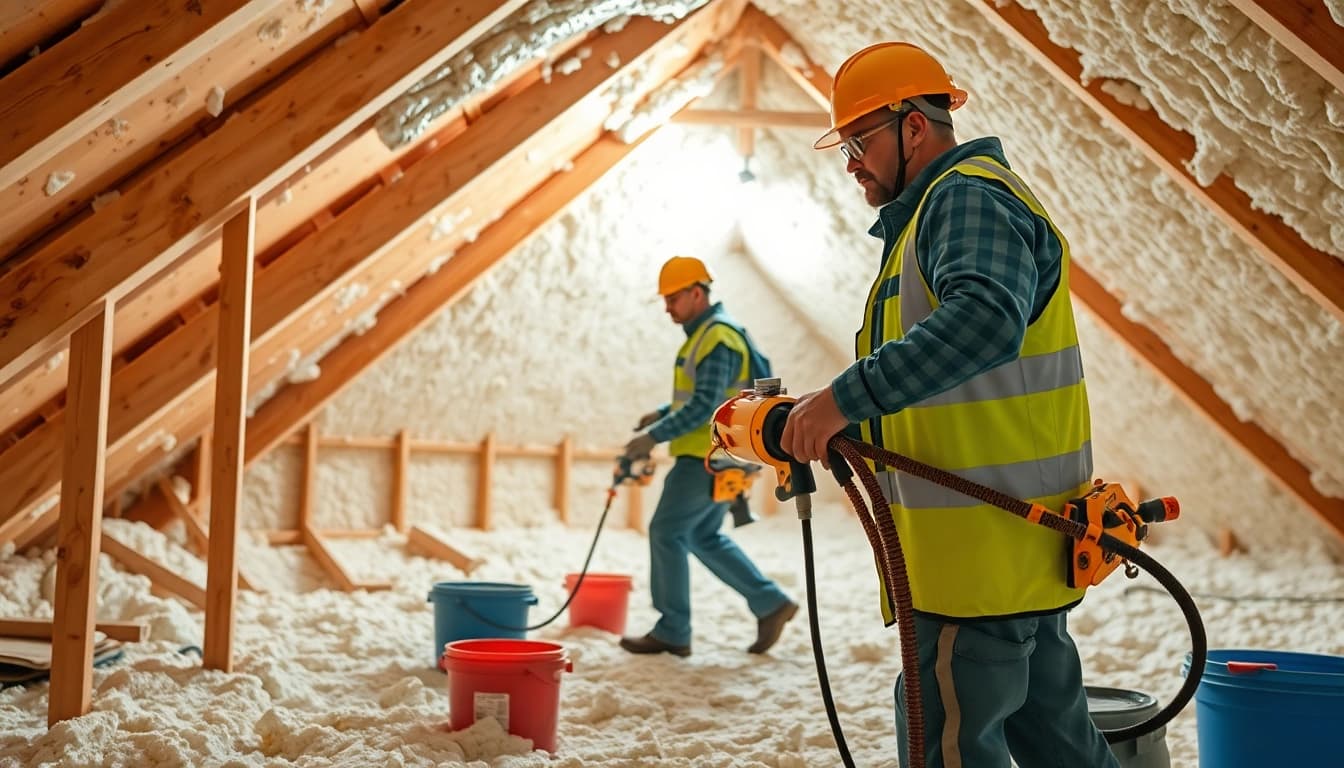 Efficient spray foam removal companies UK working on attic insulation.