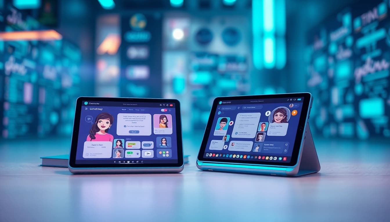 Dynamic digital landscape showcasing AI NSFW chat platforms on futuristic devices.
