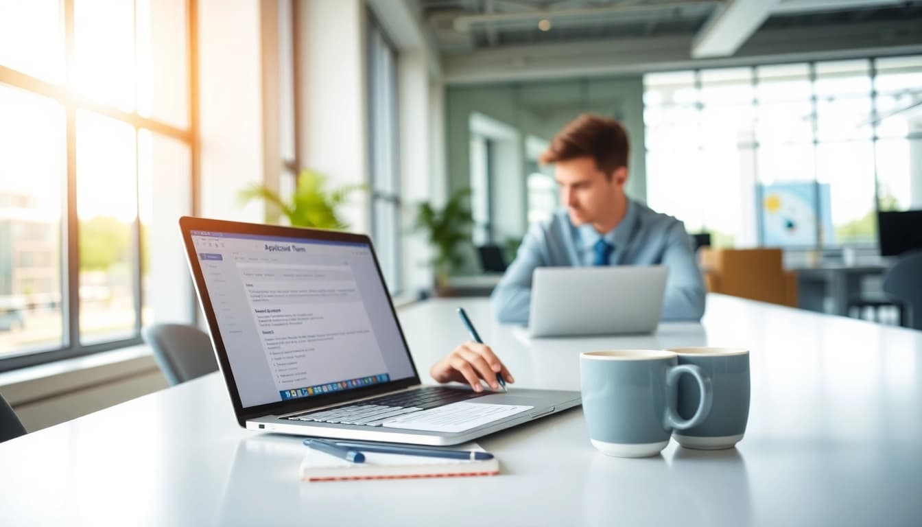 Complete the eta uk application form at a tidy office desk with a laptop.