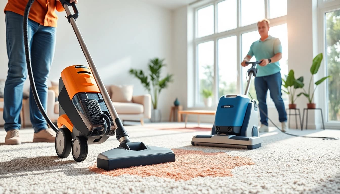 Expert carpet cleaners in Glasgow expertly removing stains from a luxurious carpet.