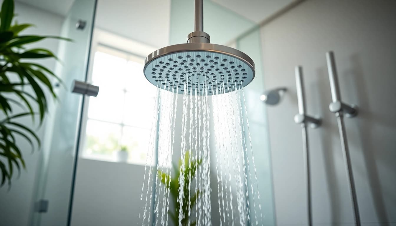 Enjoy elegant showers in a modern bathroom with sleek designs and bright lighting.