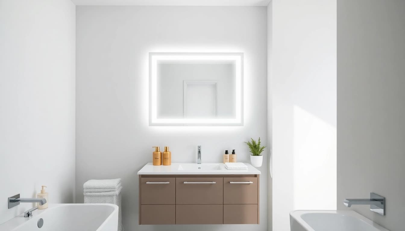 Enhance your led mirror bathroom with a modern illuminated mirror above a stylish vanity.