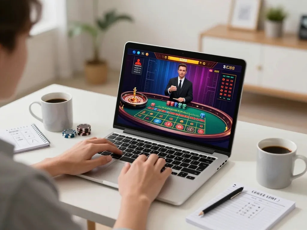 Player engaging in live casino gameplay on SC88 platform, with a focus on roulette action and home gaming setup.
