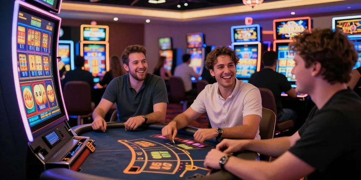 Experience thrilling gaming at non-UK casinos like https://tootingpharmacypractice.co.uk, showcasing vibrant players at exciting tables and machines.
