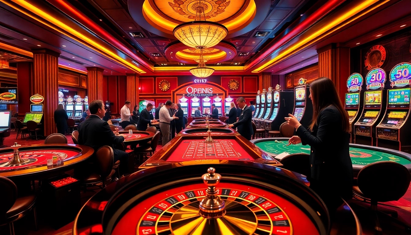 Experience the thrill of open88 with live gameplay at a luxury casino, featuring engaging tables and vibrant players.