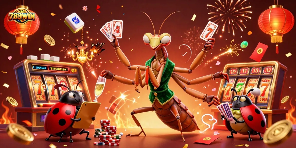 Experience thrilling gameplay at 789WIN with vibrant slot reels and a lively casino scene.