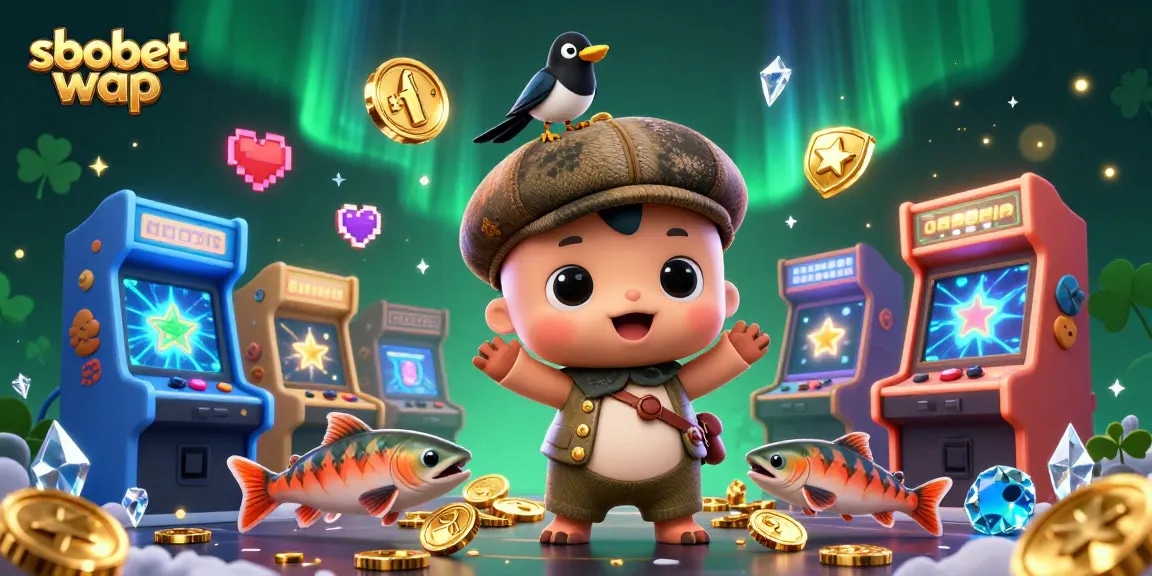 Experience sbobet wap delights at this vibrant casino-themed scene with charming characters!
