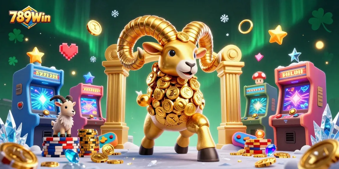 Experience thrilling wins with 789Win's engaging gaming scene featuring a golden ram at a casino
