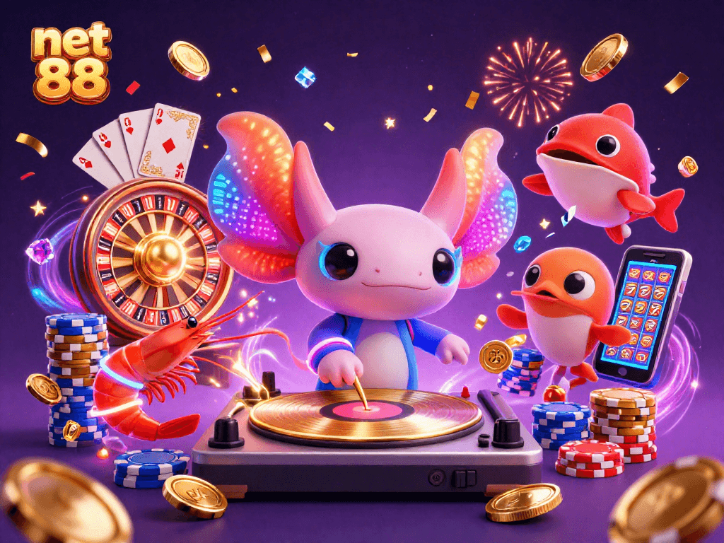 Enjoy thrilling games and fun with net 88 at a vibrant casino-themed underwater party.