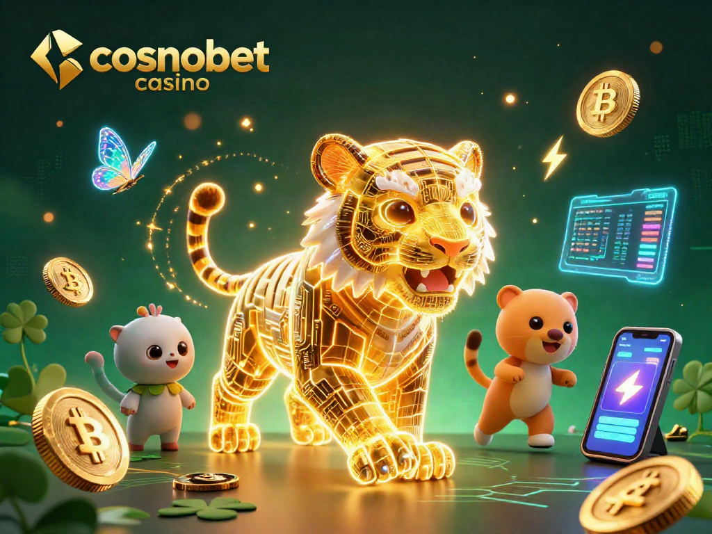 Experience the thrills at cosmobet casino with vibrant 3D gaming elements and glowing cryptocurrency coins.