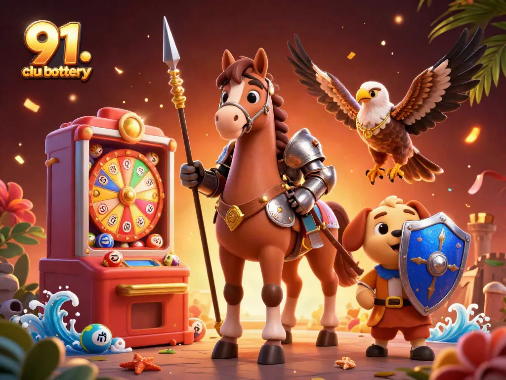 Engage with the vibrant 91 club lottery scene featuring colorful prizes and joyful characters.