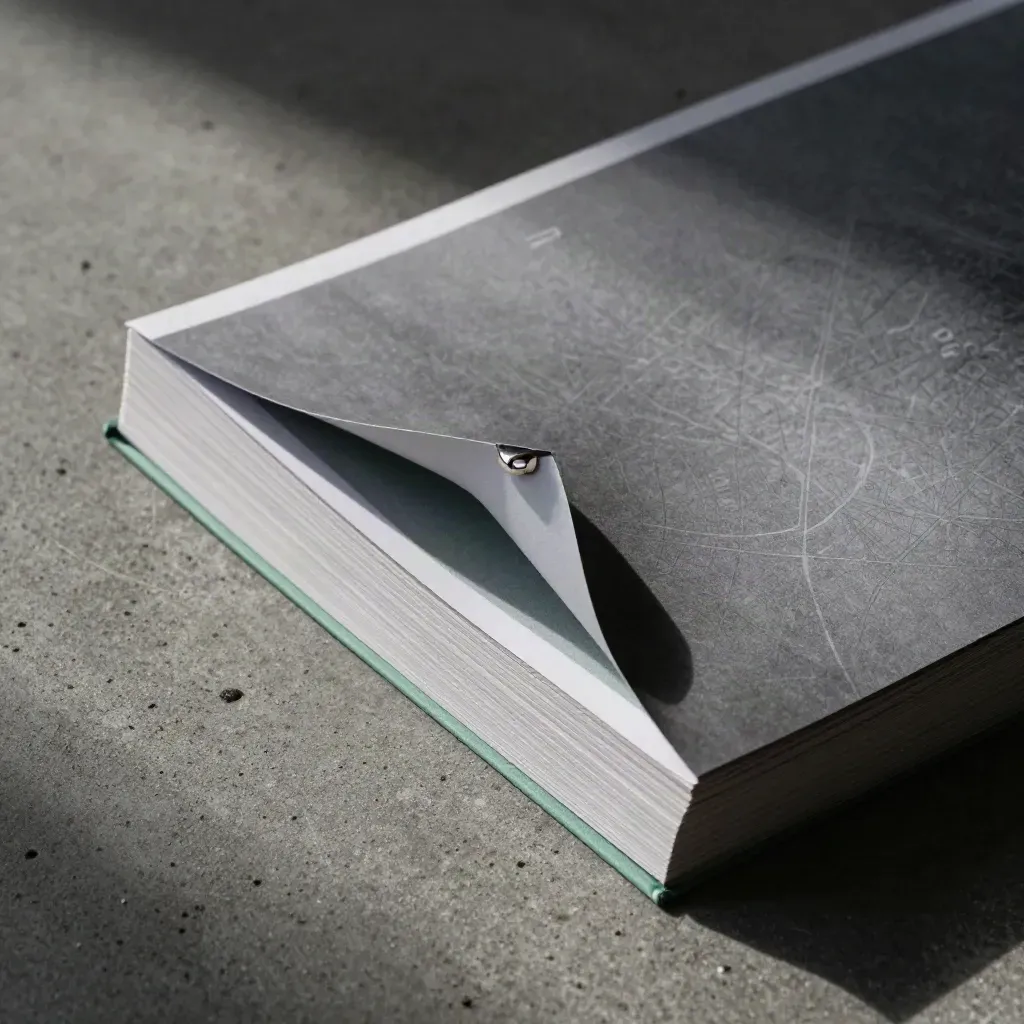 Folded matte finance packet with silver clip on dark concrete, lit by raking light.