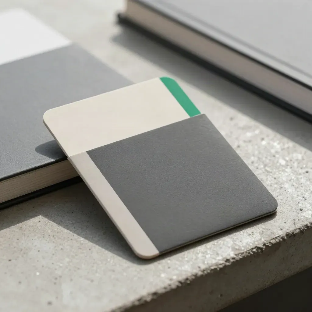 Pocket risk card halfway from a sleeve on concrete with soft emerald accents and blurred finance folios.