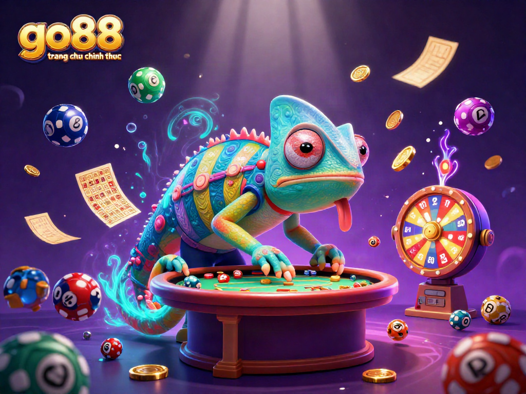 Engage with go88 trang chu chinh thuc as colorful lottery balls bounce around a vibrant casino scene.