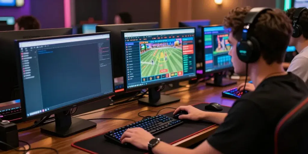 Player engaging in online games at https://lu88.vote/, showcasing a vibrant gambling setup.