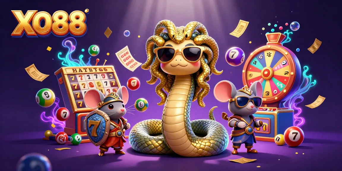 Engage in thrilling campaigns with XO88's charming game characters amidst colorful lottery elements.